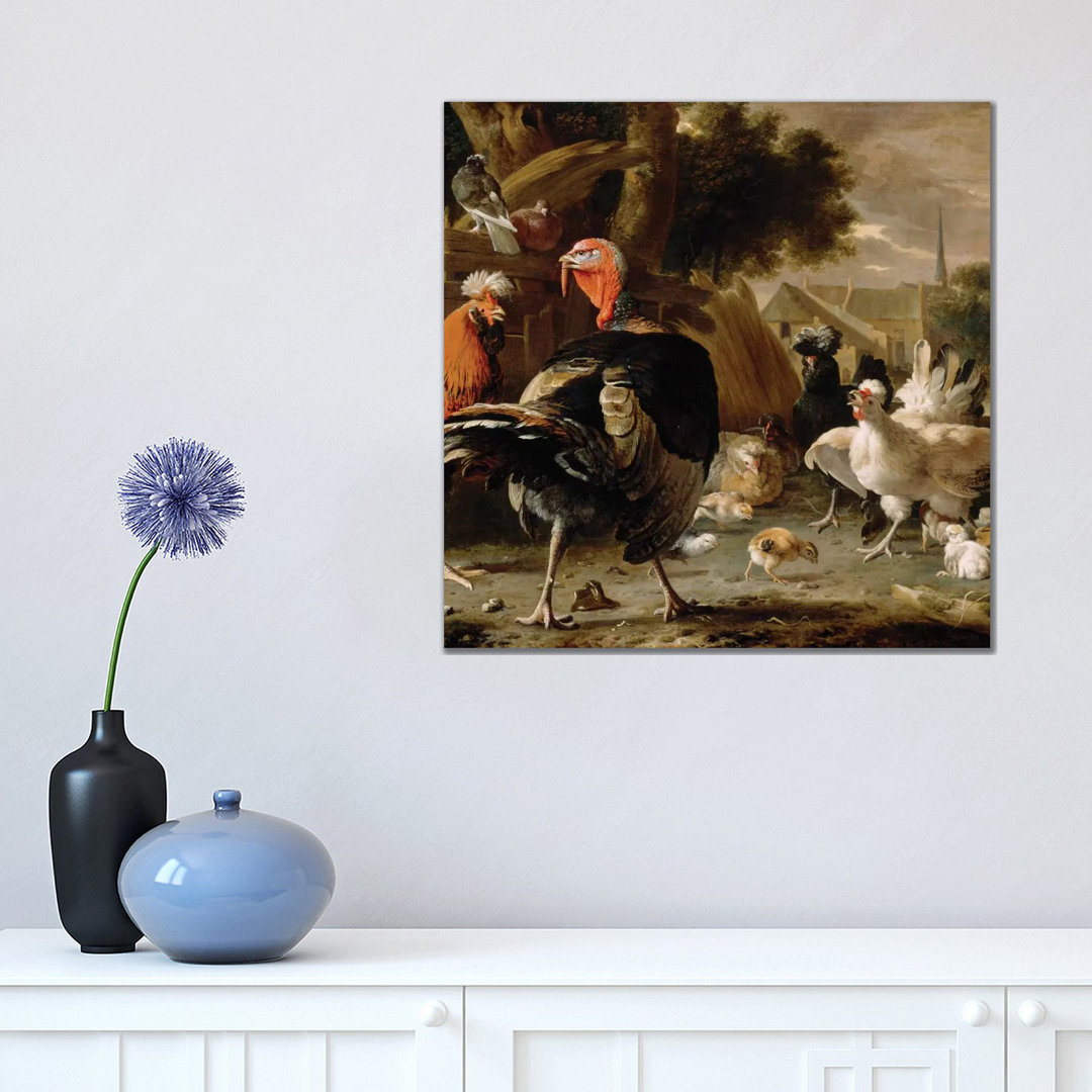 Poultry Yard, C by Melchior De Hondecoeter - Wrapped Canvas Painting