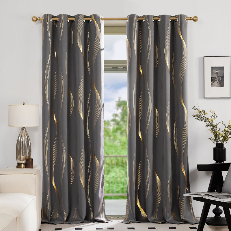 Geometric Blackout Thermal Curtain Pair, 52" W x 54" L, Dark Gray
