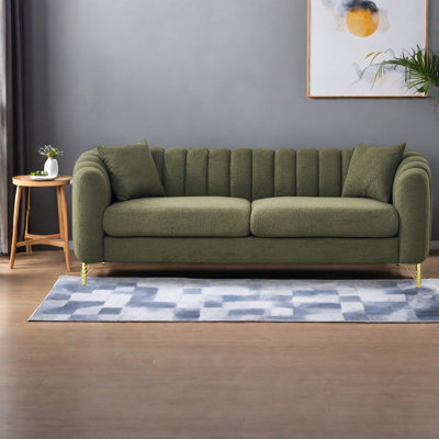 Canapé surdimensionné en Teddy, canapé moderne vert 3+3 places, pieds en métal doré pour la maison