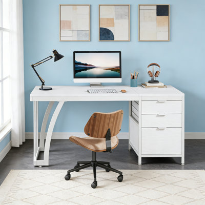 59" Industrial Computer Desk – Study Writing Desk With Reversible Drawer Cabinet