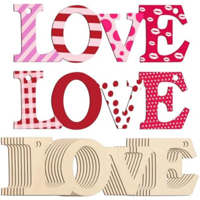 Wooden Love Letter Ornaments To Paint 7 Inch, Large Size Mothers Day Valentine's Day Wooden DIY Blank Unfinished Round Wood Discs Father's Day Ornament For Crafts Hanging Decorations(10PCS)