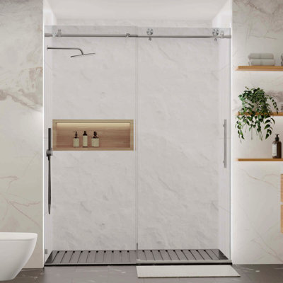 56-60"W X 76"H Sliding Shower Door, Brushed Nickel Hardware, Towel Bar And Handle, Drop Shipping Available