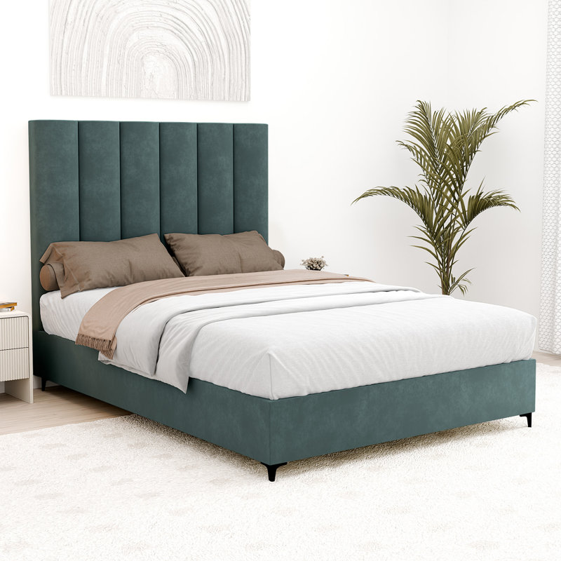 Allondra Upholstered Platform Bed, King, Burgundy, 2