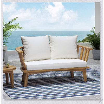 Causeuse d'extérieur en bois durable avec coussins résistants à l'eau, parfaite pour la détente sur le patio et le jardin