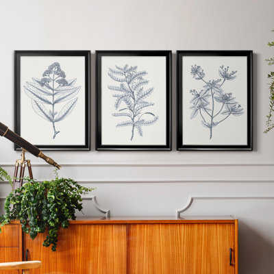 «Indigo Botany Study I», ensemble de 3 peintures sur toile encadrées