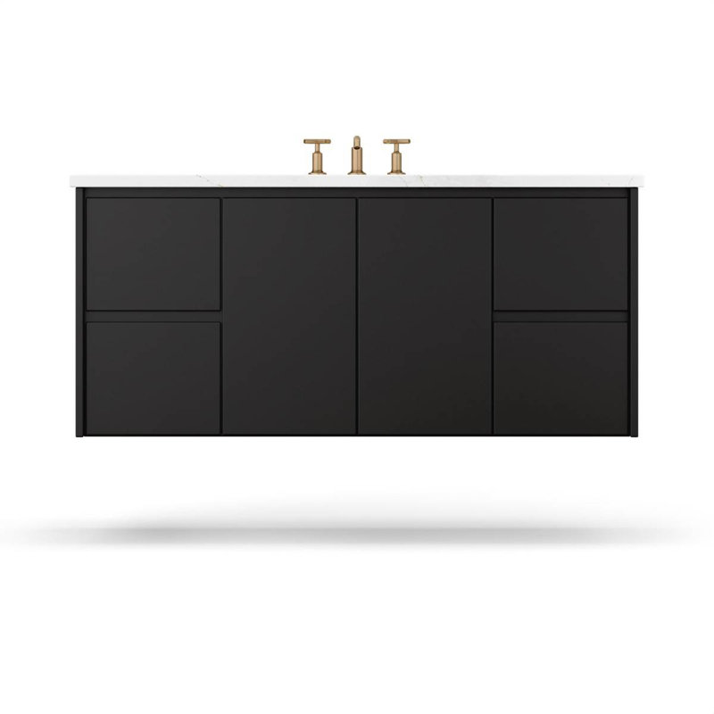 Gilded Single Extra Wide Bath Floating Vanity, Noir, 48"