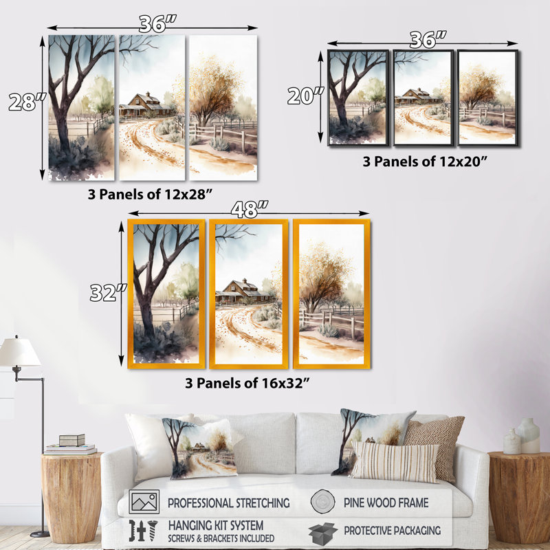 «Welcome to the Ranch», reproduction sur toile 3 pièces, H 28 po x l 36 po x P 1 po, Cadre flottant doré