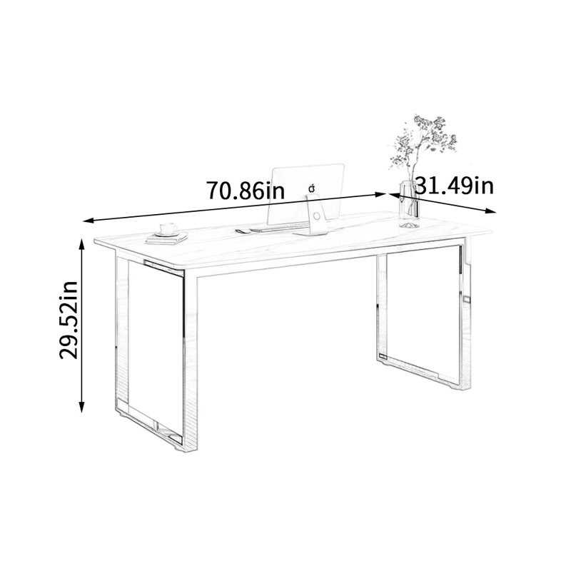 Bureau en acier inoxydable Minimalist, Blanc, H 29,52 po x l 70,86 po x P 31,49 po