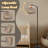  Arc Floor Lamp White marble curly grey gold veins Abstract texture 2D Tall Modern Standing Lamp LED Adjustable Linen Lampshade 3 Color Temperatures