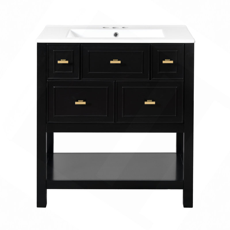 Ensemble de meuble-lavabo autoportant 30 po avec 5 tiroirs, ensemble de meuble-lavabo autoportant 30 po avec cadre en bois massif