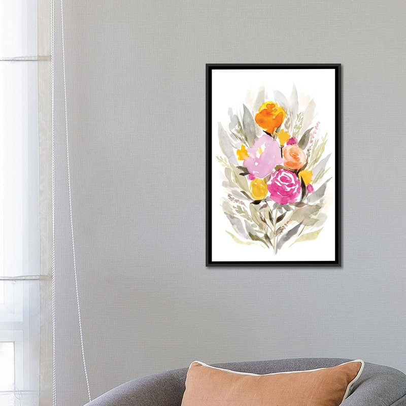 «Pastel Sprig II», reproduction sur toile, H 26 po x l 18 po x P 1,5 po, Toile avec cadre noir, Blanc