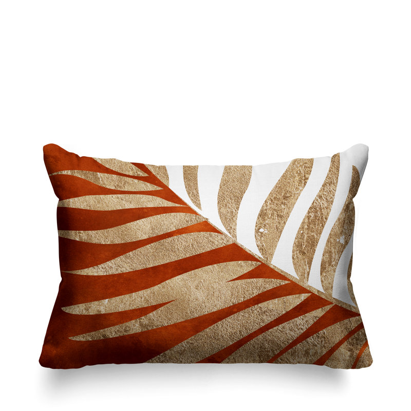 Coussin lombaire intérieur / extérieur Pom Fern, Orange / or / blanc