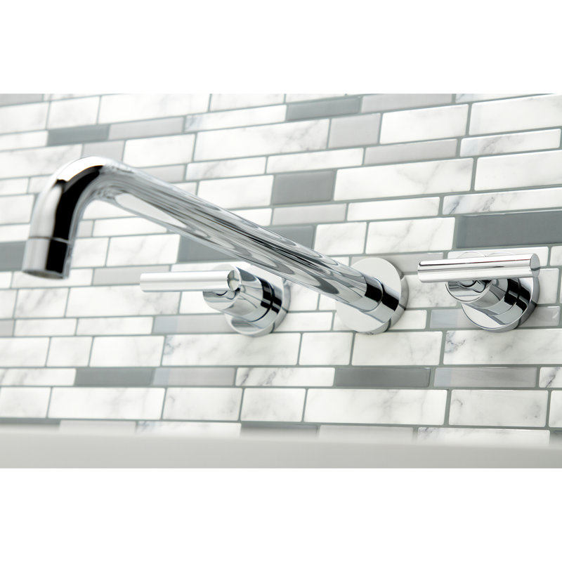 Kingston Brass Manhattan Two-Handle 3-Hole Wall Mount Roman Tub Faucet, Polished Chrome, Lever