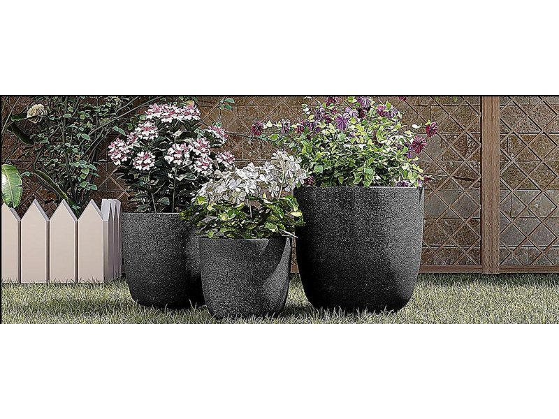 Ensemble de 3 pots de fleurs d'intérieur et d'extérieur légers texturés MGO de 16,9 po + 13,9 po + 11,22 po Dia, Noir