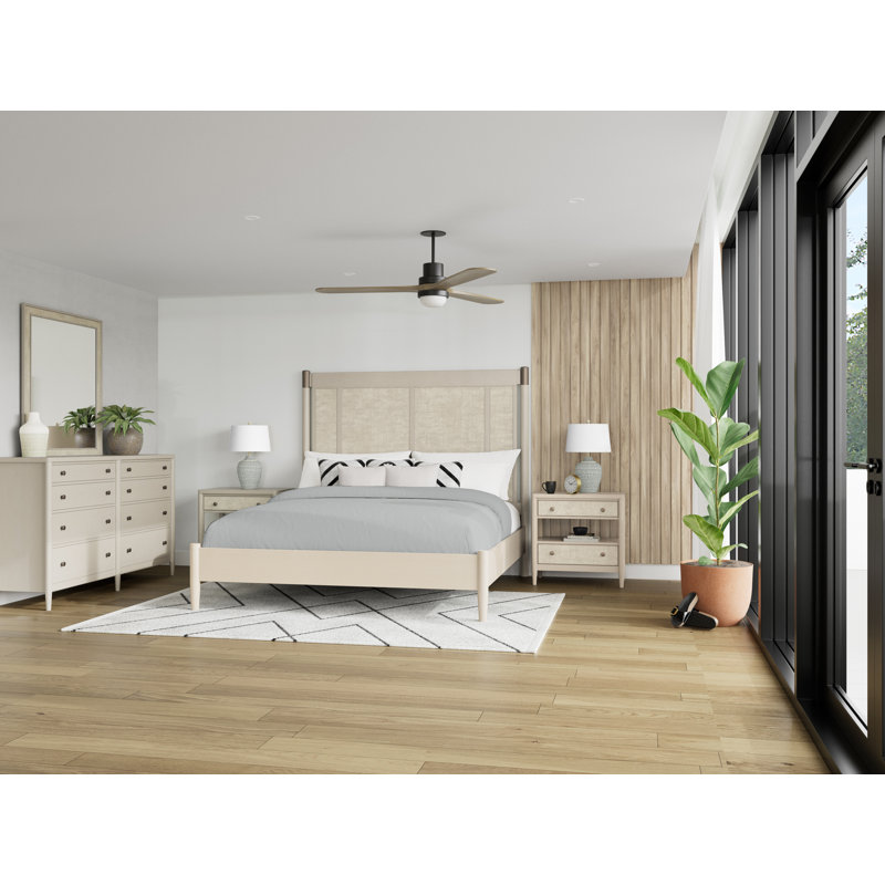 Ensemble de base de lit avec commode et table de chevet Shannen, Très grand