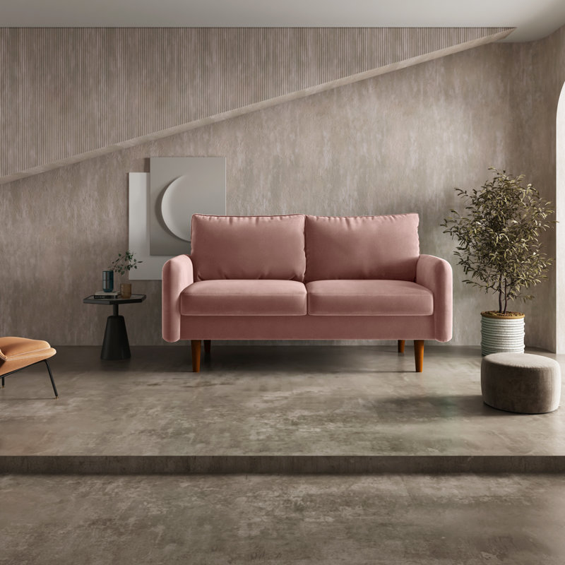 Anacapa 58" Velvet Round Arm Sofa Loveseat, Rose Velvet