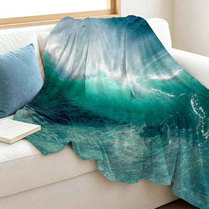 Jeté en molleton transparent ultra doux, imprimé aigue-marine océan, Throw 40" x 50"