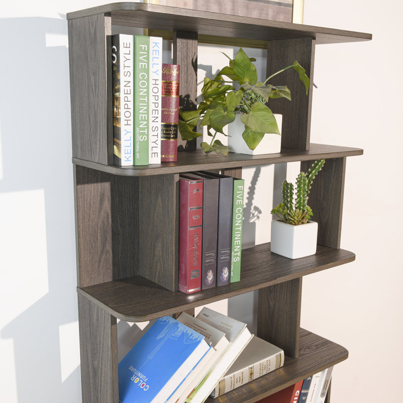 Modern 5-Tier Open Bookshelf, Dark Brown