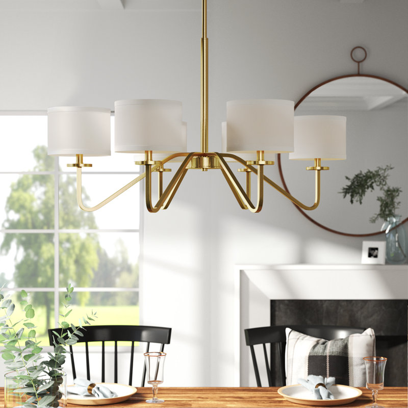 Lustre classique 6 lumières à abat-jour Loudoun, Laiton naturel