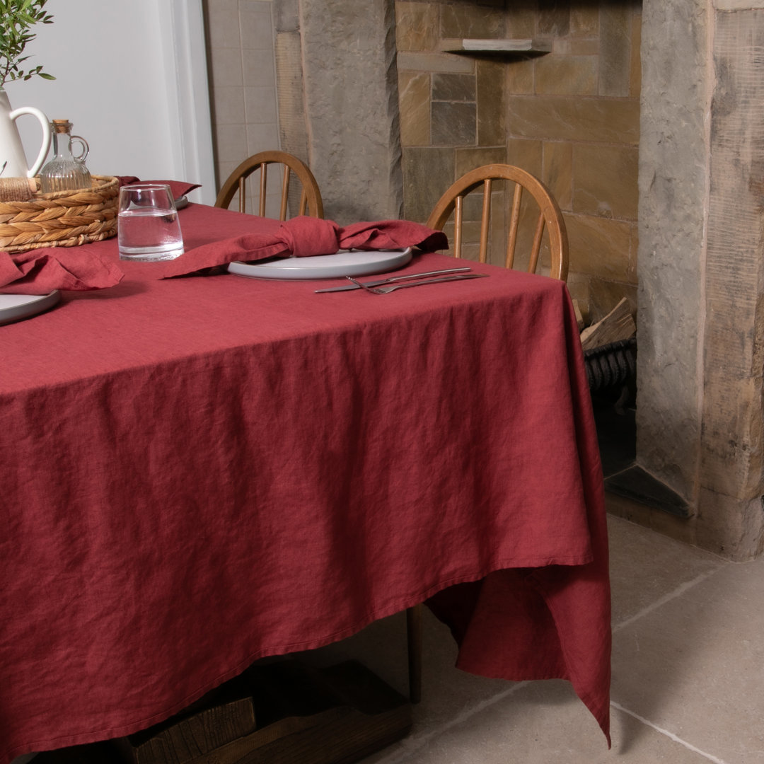 Elegant White Pure Linen Tablecloth