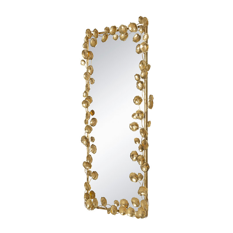 Full Length Mirror With Golden Leaf Accents, Floor Mirror For Bedroom And Living Room