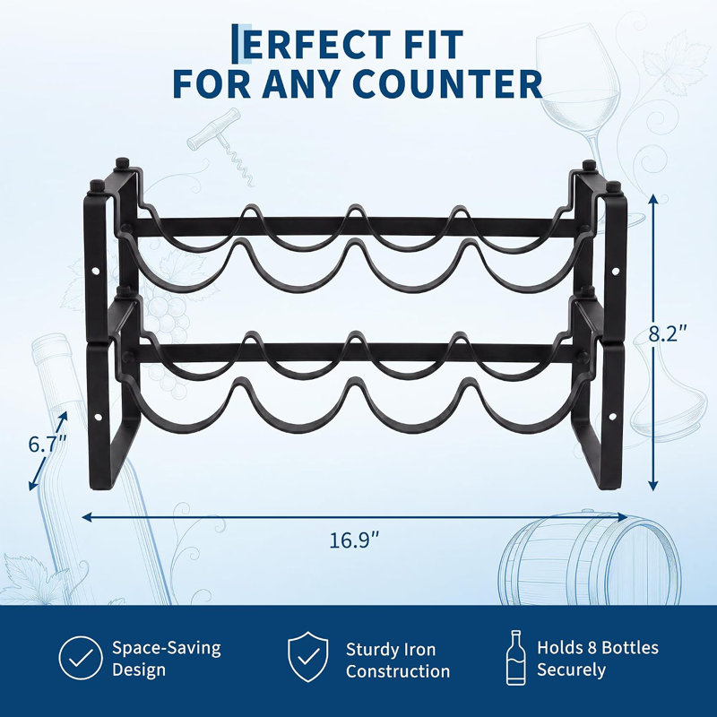 Wine Bottle Rack Black, 2 layers - 8 bottles