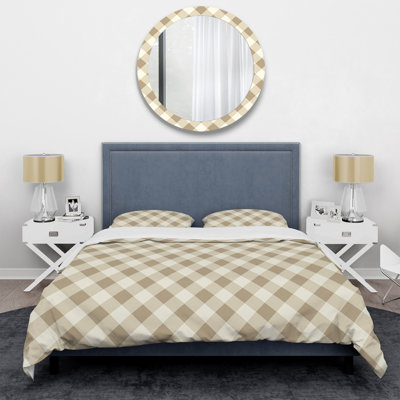 Beige Cream Modern Gingham I - Modern Duvet Cover Set