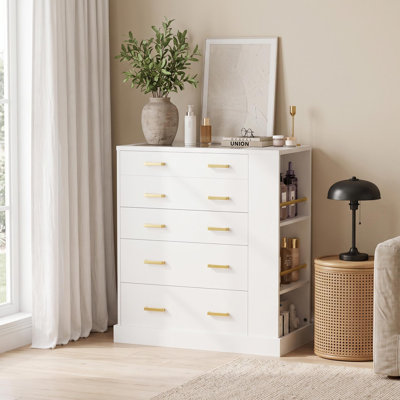 Commode à tiroirs avec éclairage à DEL et plateau en verre trempé, commode en bois de l 31,71 po avec rangement latéral et rangement pour bijoux, armoire pour îlot de rangement, idéal pour le salon, la chambre à coucher, blanc