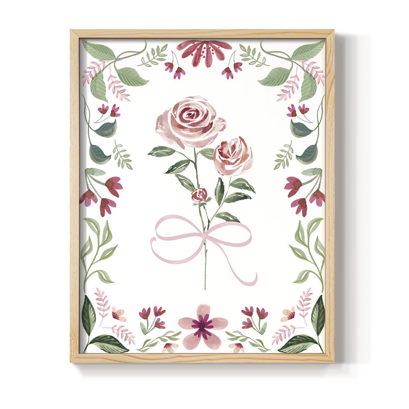 «Pretty» en rose, reproduction encadrée - bois massif, Naturel, H 11 po x l 9 po