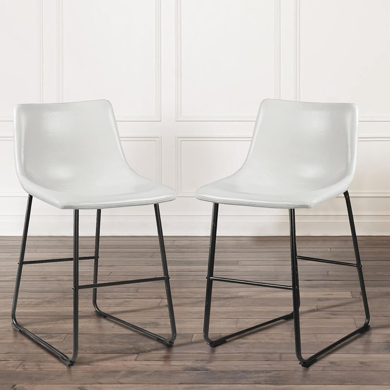 26 inch Bar Stools Set of 2, Modern Counter Height Bar Stools, Faux Leather Barstool with Back and Metal Leg, Armless Bar Chairs for Kitchen Island