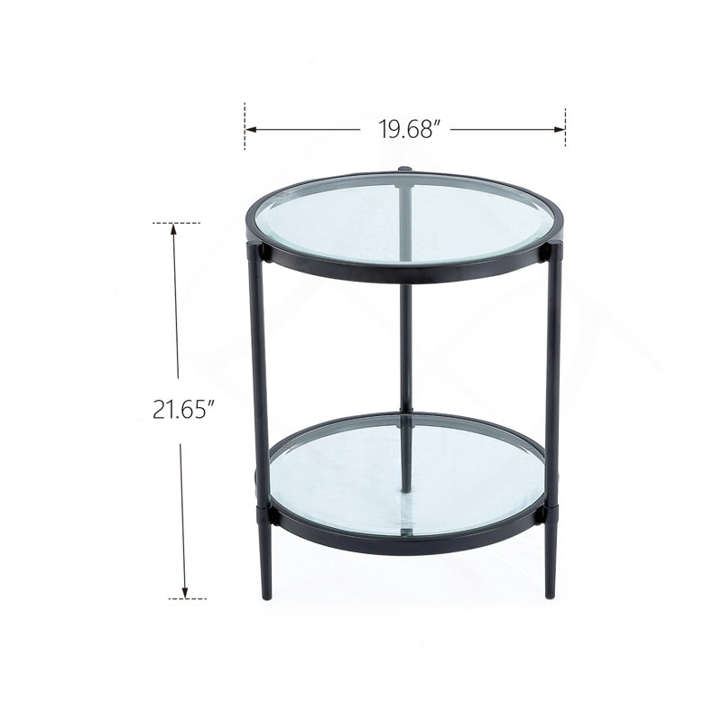 Table basse élégante et minimaliste, verre trempé transparent et cadre industriel noir mat