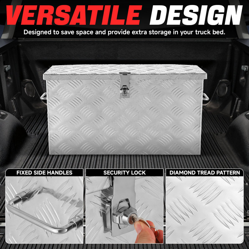 27" Aluminum Truck Pickup Trailer RV Tool Box Storage W/ Fixed Side Handle, SIlver