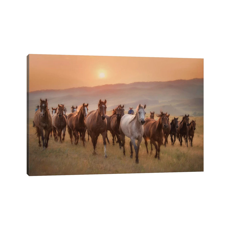 Sunkissed Horses II - Giclée sur toile tendue avec châssis