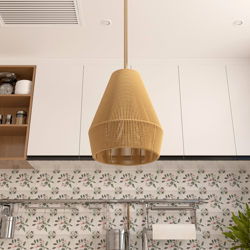 Boan 10" W Rattan Globe Single Pendant, Rattan/Muted Brass