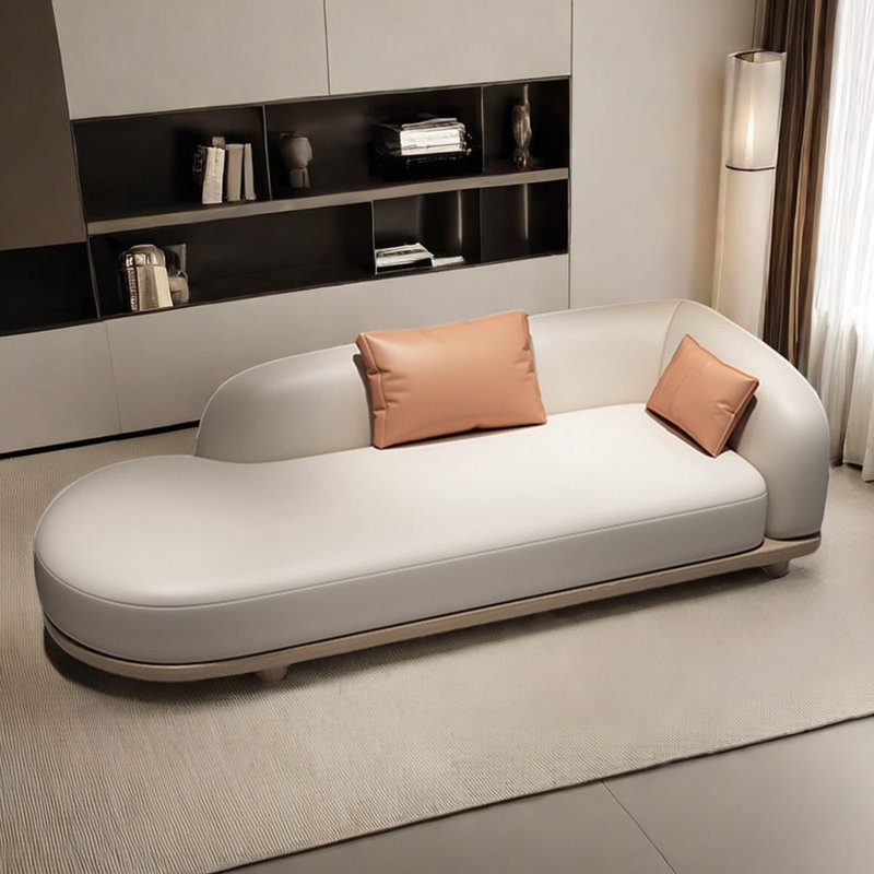 Comfortable Indoor Chaise Lounge: Solid Wood Frame Upholstered Chaise Lounge, Right Hand Facing, Beige Leather Match