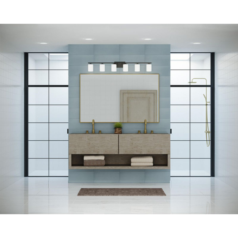 Textured Black Six-Light Bath Vanity with Etched Glass Shades