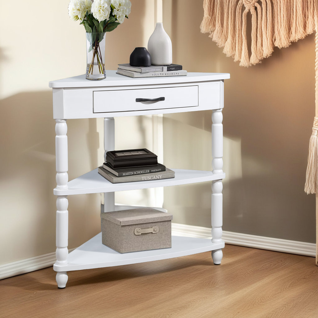 Alcott Hill 33.8" Small Triangle Corner Table with 3-Tier Storage for ...