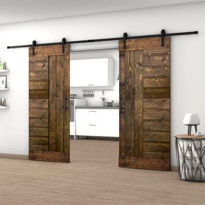 84'' x 84'' Solid Wood Paneled Painted without Installation Hardware Kit Barn Door