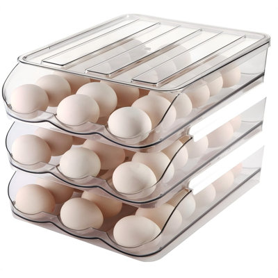 Egg Holder For Fridge,Automatically Rolling Egg Storage Container For Refrigerator,Egg Organizer For Fridge With Lid,Clear Plastic Dispenser