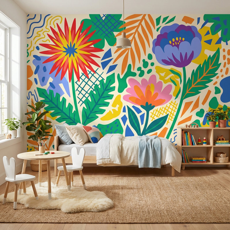 Papier peint floral abstrait décoratif mural vibrant, 120 po x 96 po, Non tissé non collé