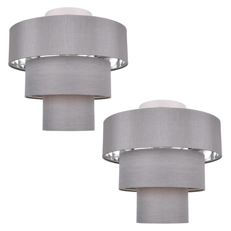 Borwicks Fabric Semi Flush Mount, Grey/Chrome