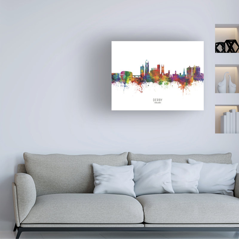 «Derby England Skyline Named», art de Michael Tompsett, H 18 po x l 24 po x P 2 po