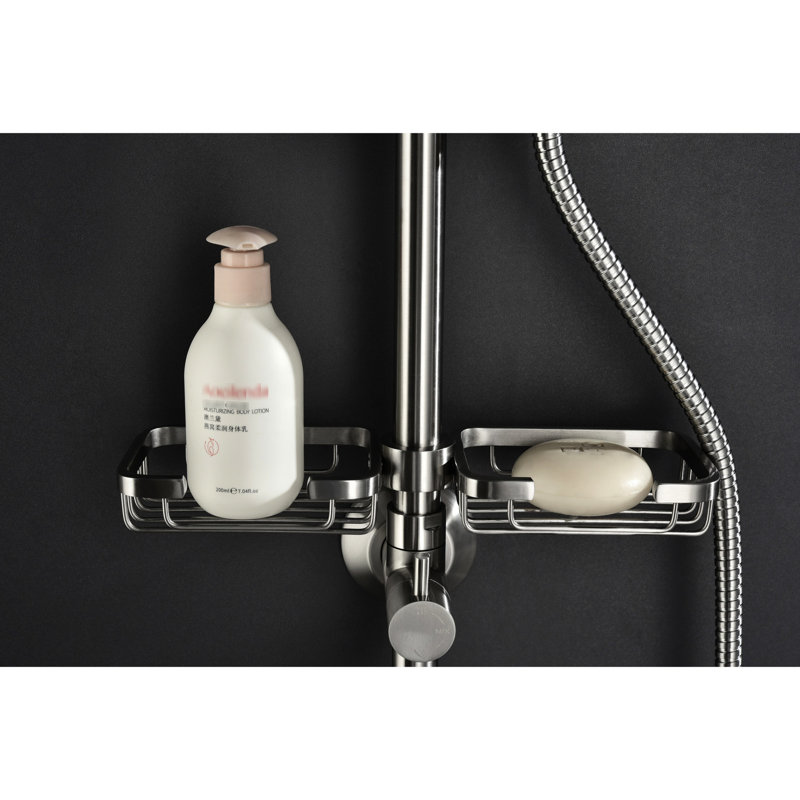 Shower Merger With 10" Rain Showerhead, 4 Hand Shower, Adjustable Slide Flange And Soap Tray In Brushed Nickel Bond Plug