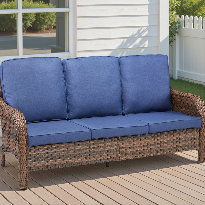 Coussins bleus d'extérieur 70,9 po à 3 sièges 70 po - Structure et support de bras ergonomique résilient