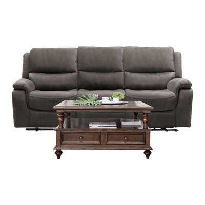 Heny Manual Reclining Sofa, Pillow Tufted Back, Dark Gray 88 Inch