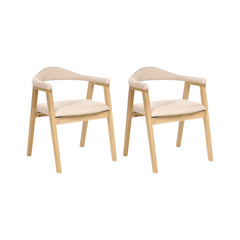 46cm H Polyester Upholstered Full Back Armchair in Beige, Natural Wood