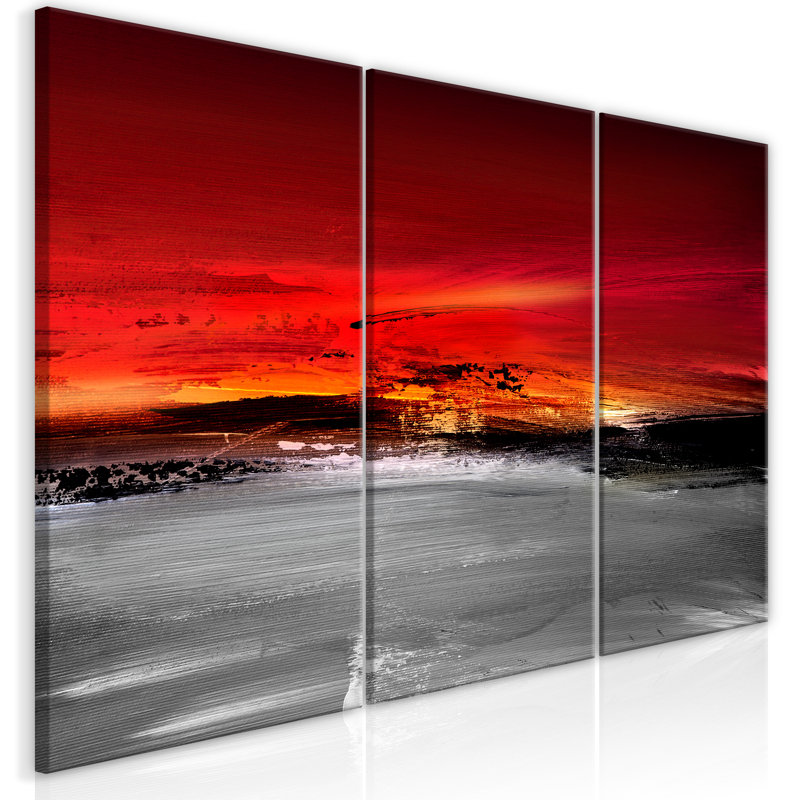 Crimson Landscape - 3 Piece Print on Canvas, 60cm H x 120cm Wx 1.3cm D