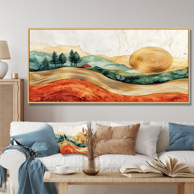 Grange rouge audacieuse dans un paysage de ferme en automne I - art mural de grange