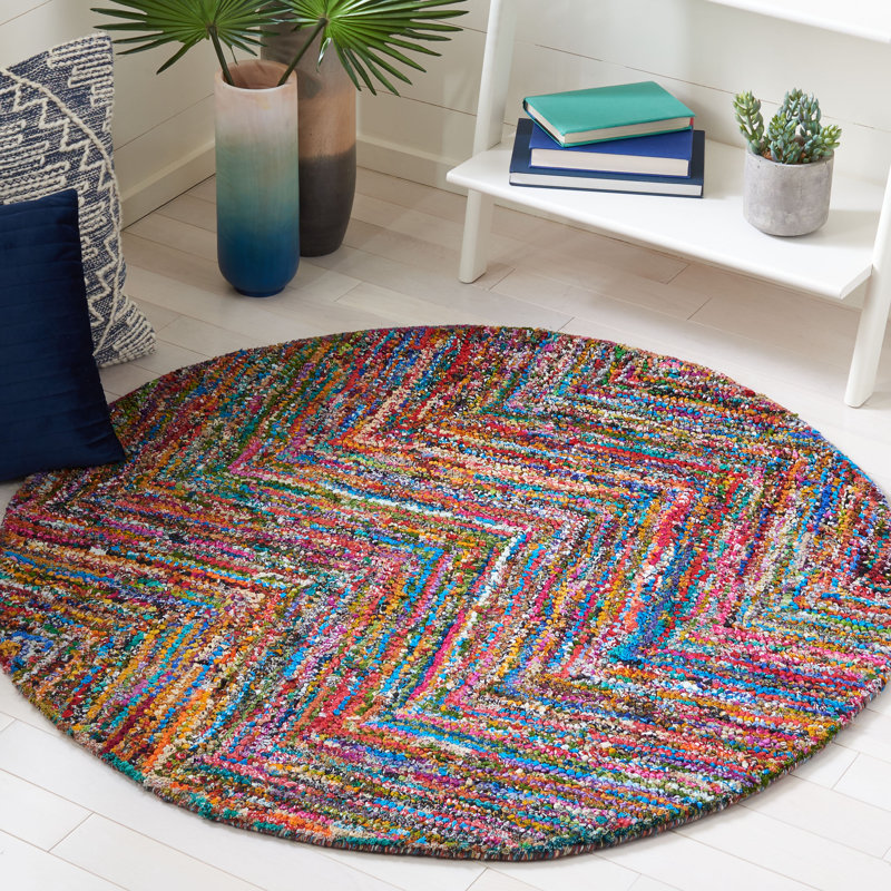 Nantucket Hand Tufted Cotton Pile Chevron Rug, Round 4'