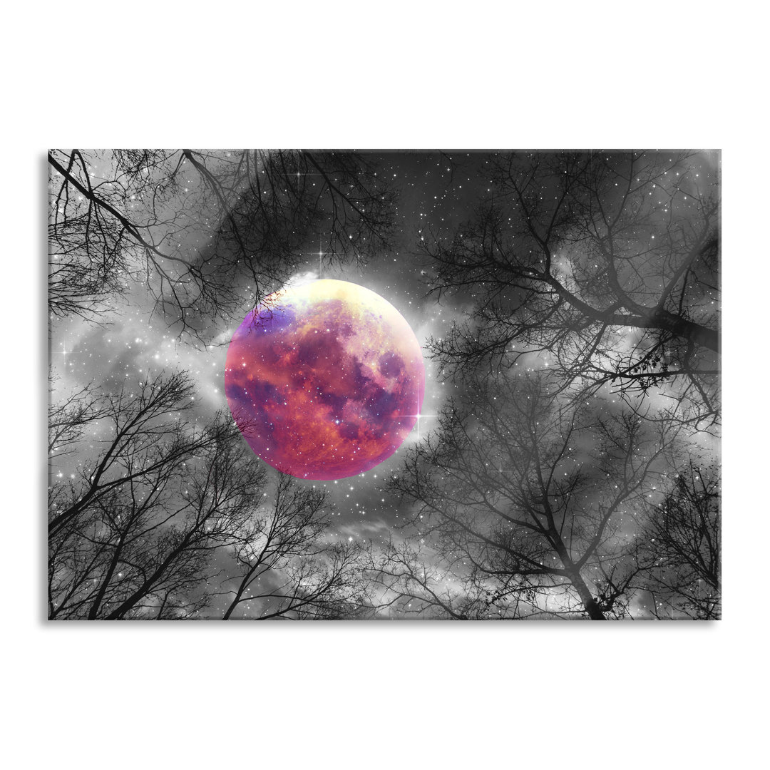 Glasbild Farbenvolle Sternennacht bei Vollmond